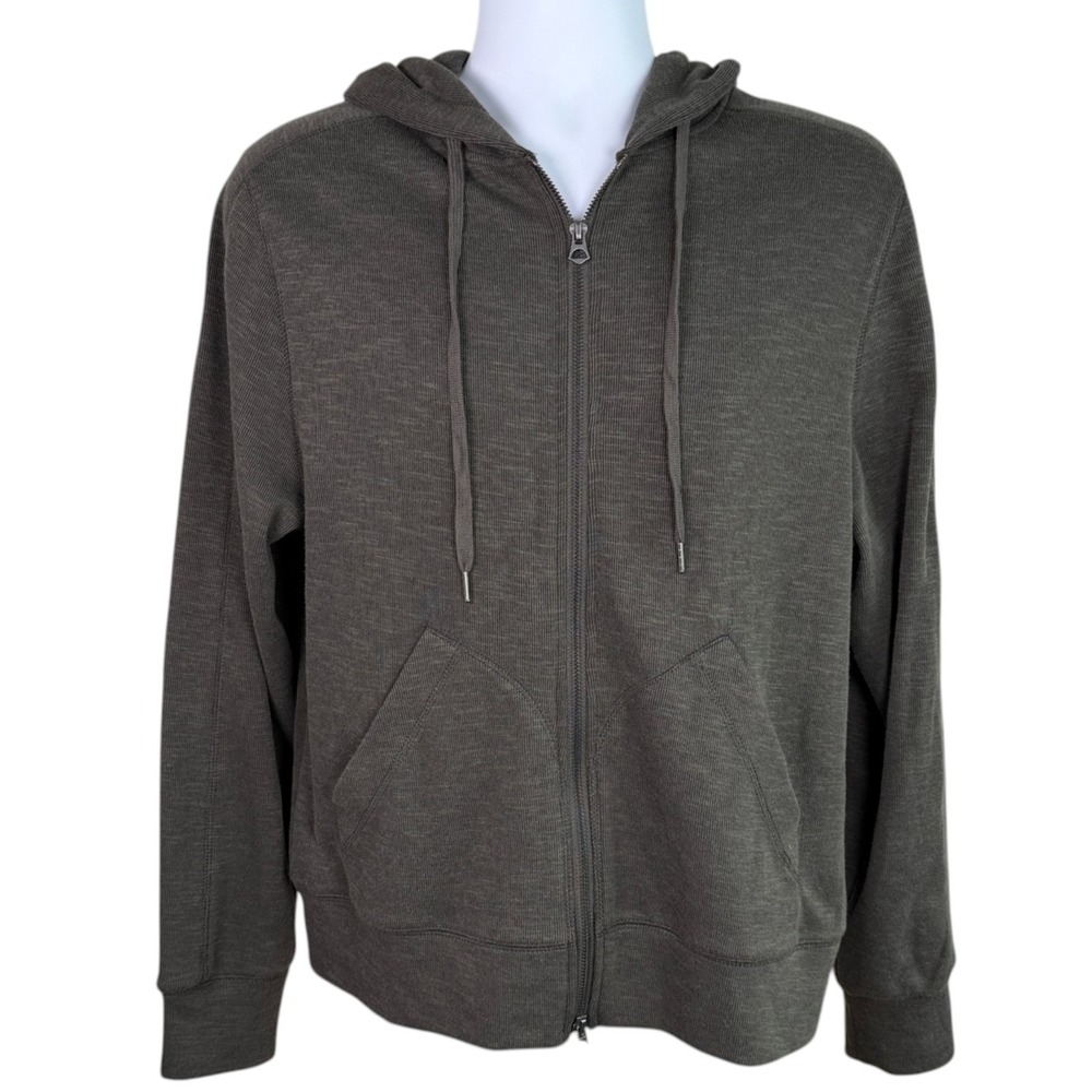 Fieldworth Mens Stacked Rib Zip Hoodie Sz M Gray Lightweight Sweatshirt Casual